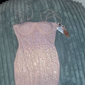 Haute Monde Pink Mini Dress with Silver Accents